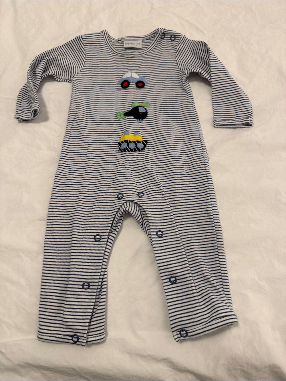 Squiggles size 0-3 months onesie with felt appliqué